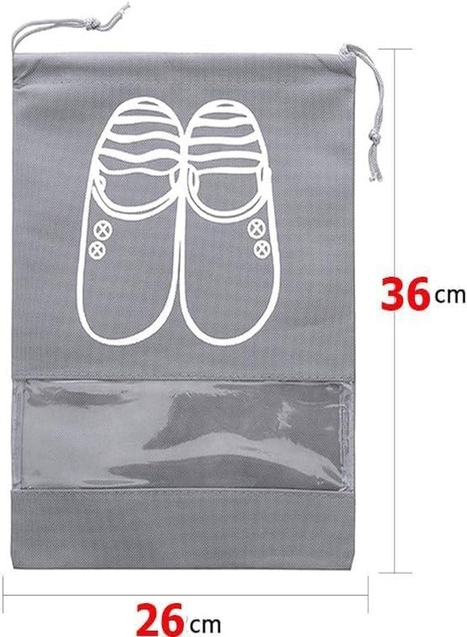 QUEBERS Waterproof Shoe Storage Bags - Dustproof Drawstring Shoe Organizers with Transparent Window, Portable Travel Shoe Pouches (5 Pack, Grey) - Image 2